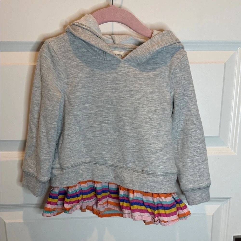 Tucker + Tate Gray Hoodie Animal Ear Ruffle Hem with Rainbow Stripes Size 2Y